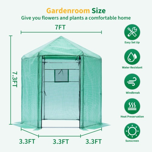 Walk-in Greenhouse Hexagonal Upgrade Reinforced Frame Heavy Duty