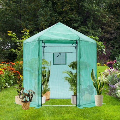 Walk-in Greenhouse Hexagonal Upgrade Reinforced Frame Heavy Duty