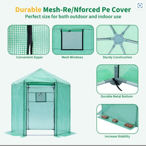 Walk-in Greenhouse Hexagonal Upgrade Reinforced Frame Heavy Duty
